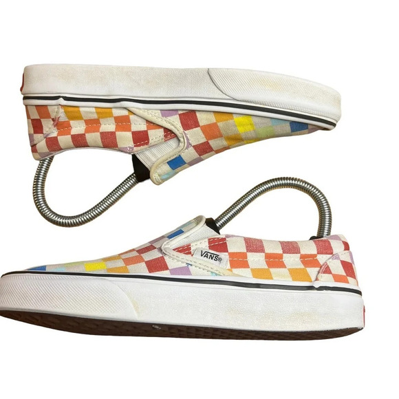 Vans Classic Slip-On Canvas Rainbow Checkerboard Slip-on Unisex Shoes M6.5/W8 - Picture 3 of 11